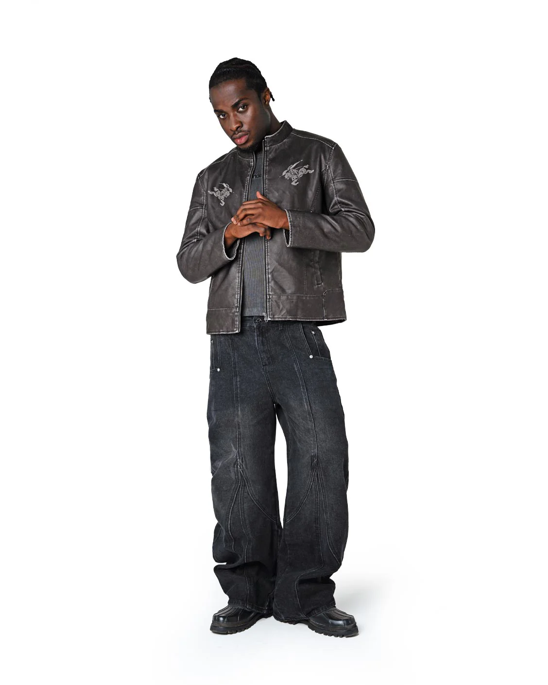 Biker Leather Jacket Vintage Black - Image 4