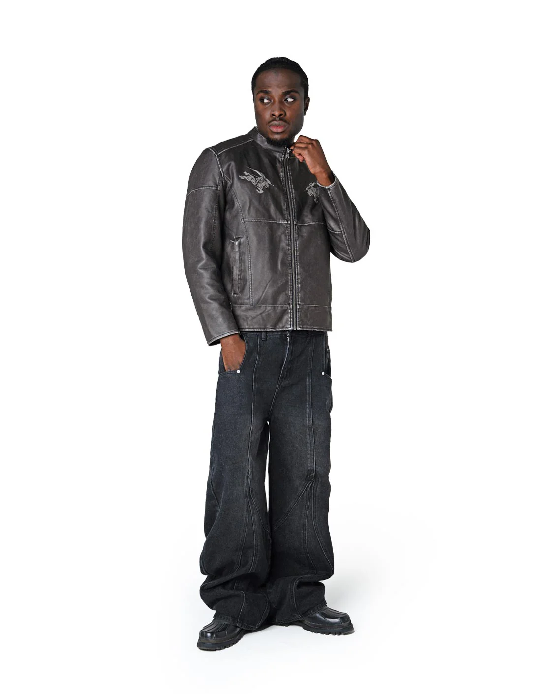 Biker Leather Jacket Vintage Black - Image 6