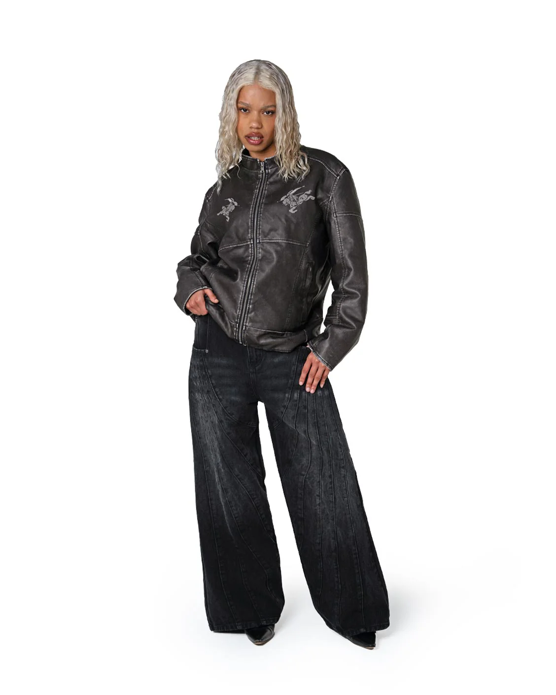 Biker Leather Jacket Vintage Black - Image 7