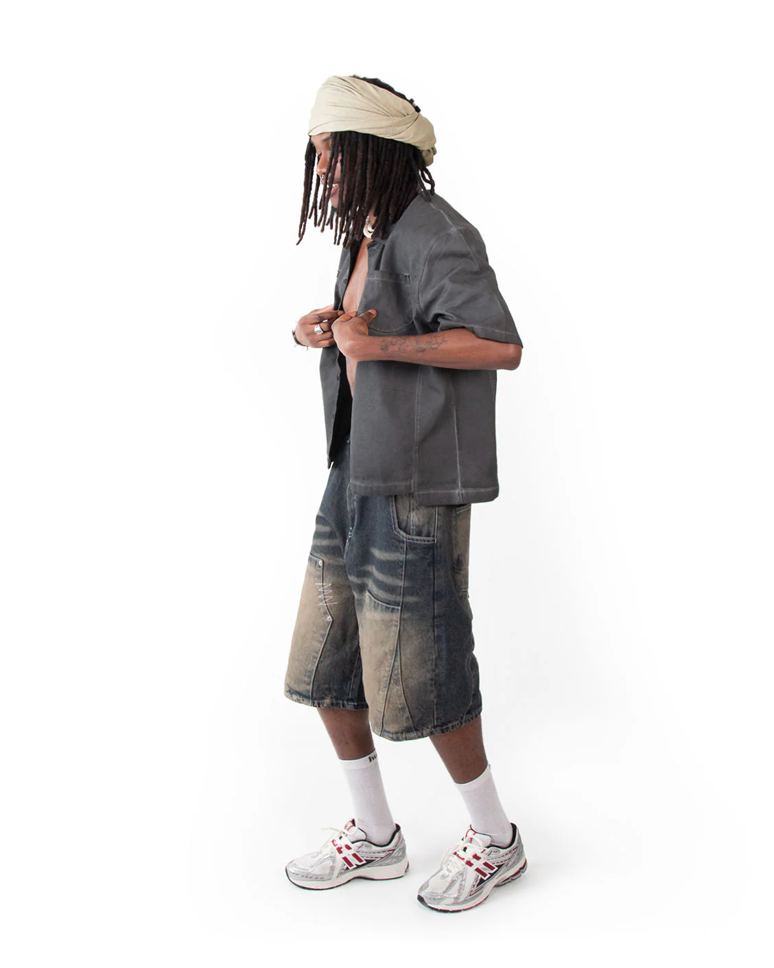 Carpenter Split Jorts Dark Blue Yellow - Image 4