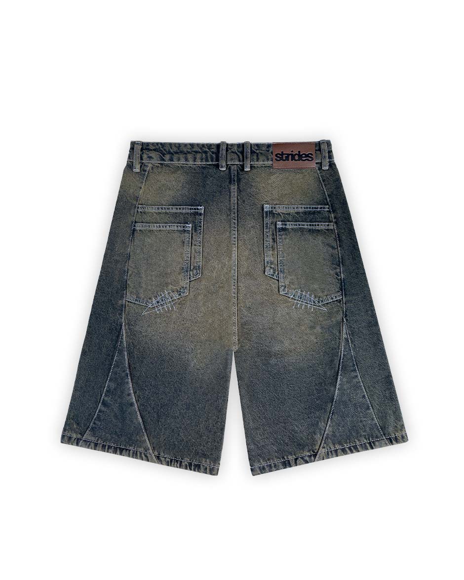 Carpenter Split Jorts Dark Blue Yellow - Image 6