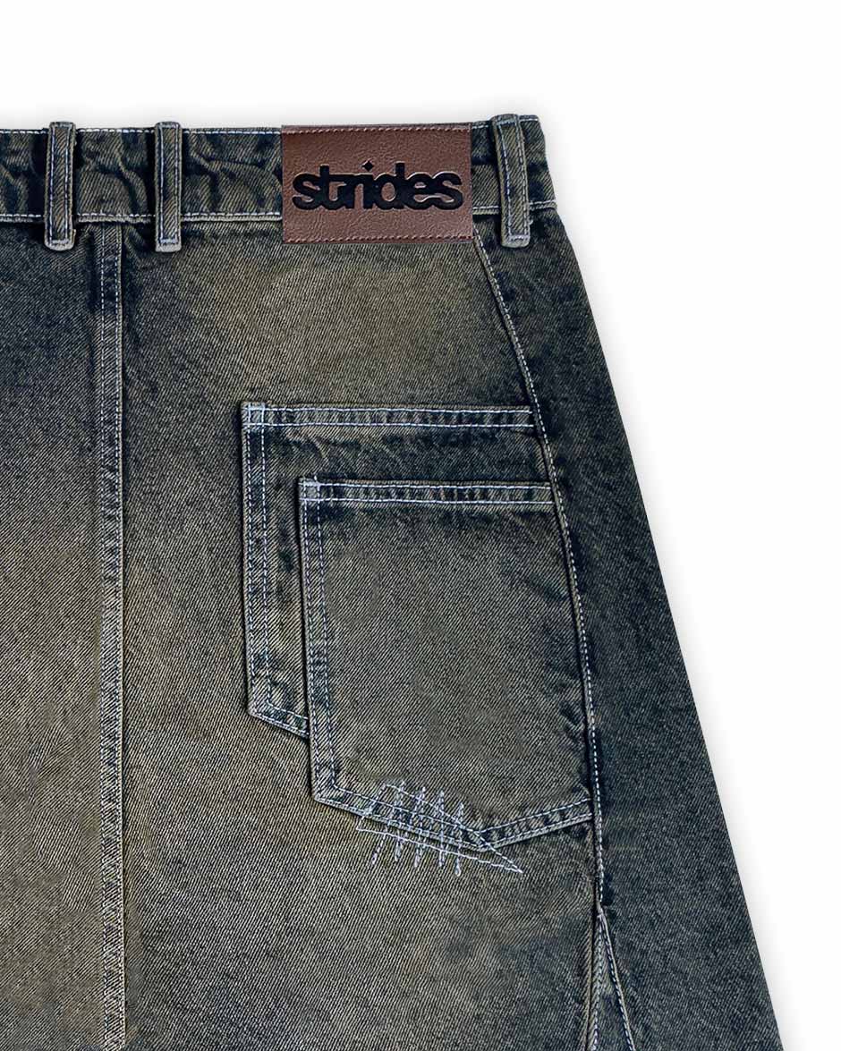 Carpenter Split Jorts Dark Blue Yellow - Image 8